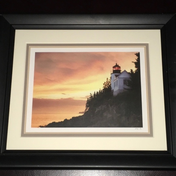 Lighthouse signed / framed, double matted, black frame does have imperfection - Picture 2 of 9